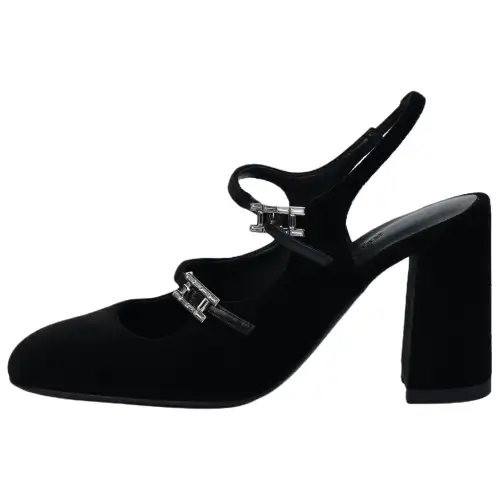 HERMES Jackie Chunky Heel High Heels 9cm Women's Black