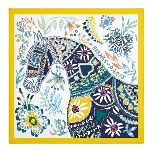 HERMES Scarves Women's Bright Yellow/White/Multicolor