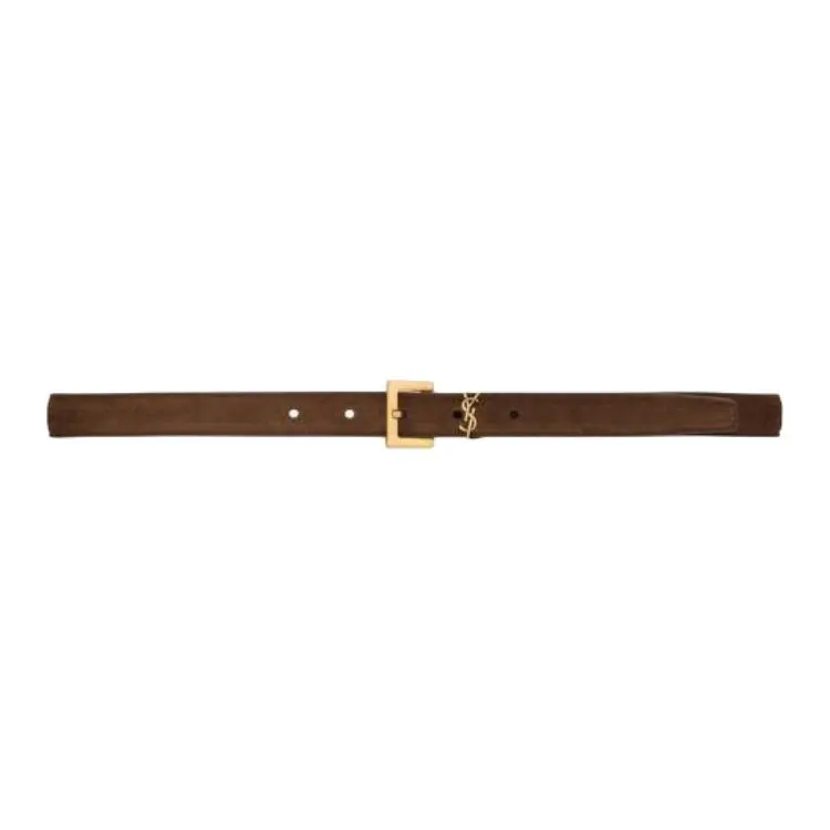 SAINT LAURENT Brass Leather Belts Unisex Brown Coffee Width 2cm