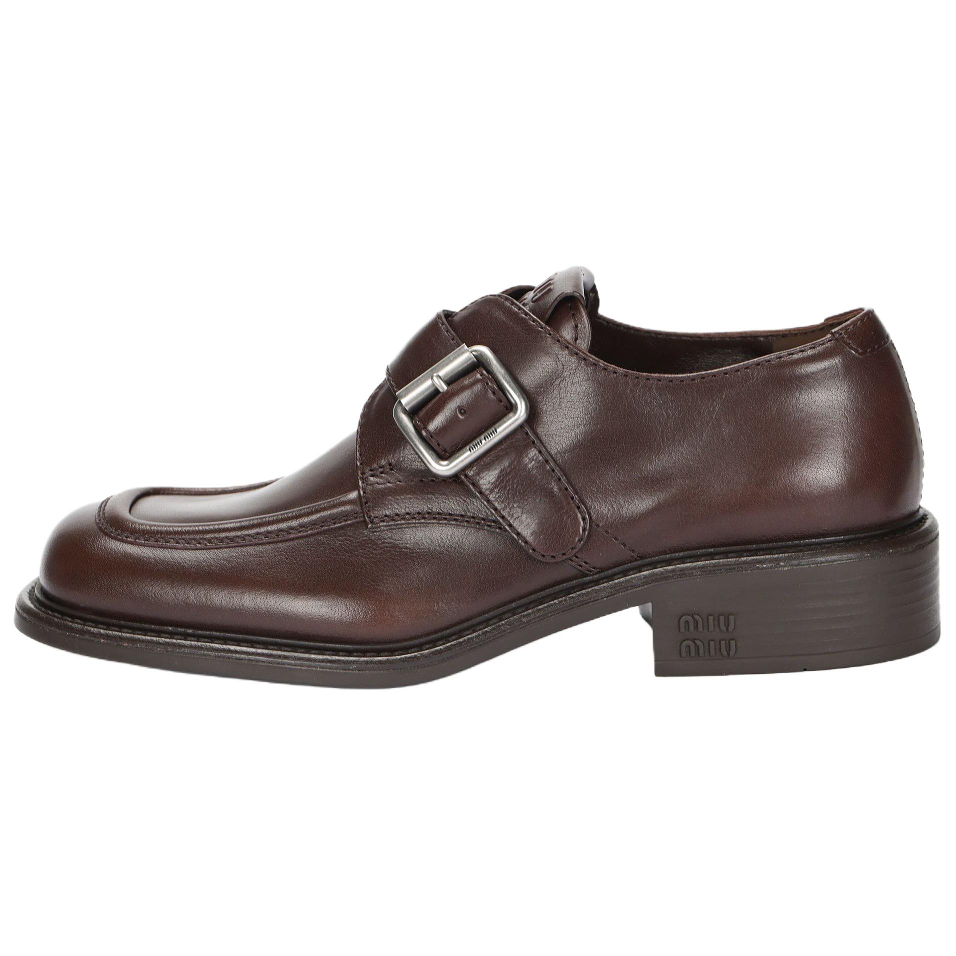 Женские туфли MIU MIU Leather Square Toe (темно-коричневые)