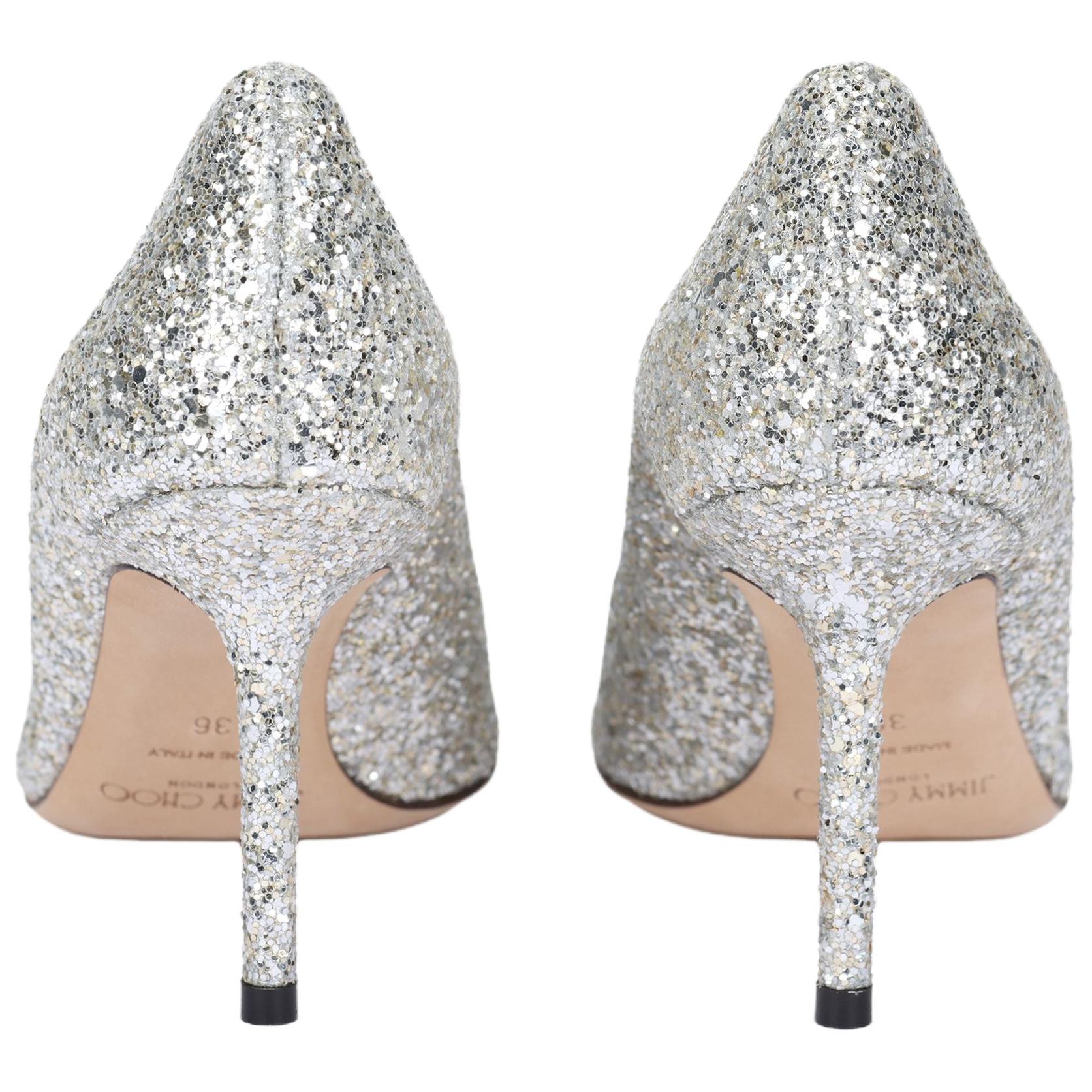 Jimmy Choo LOVE 85 Zhou Yangjie Leather Slim Heel High Heels Women's White Silver