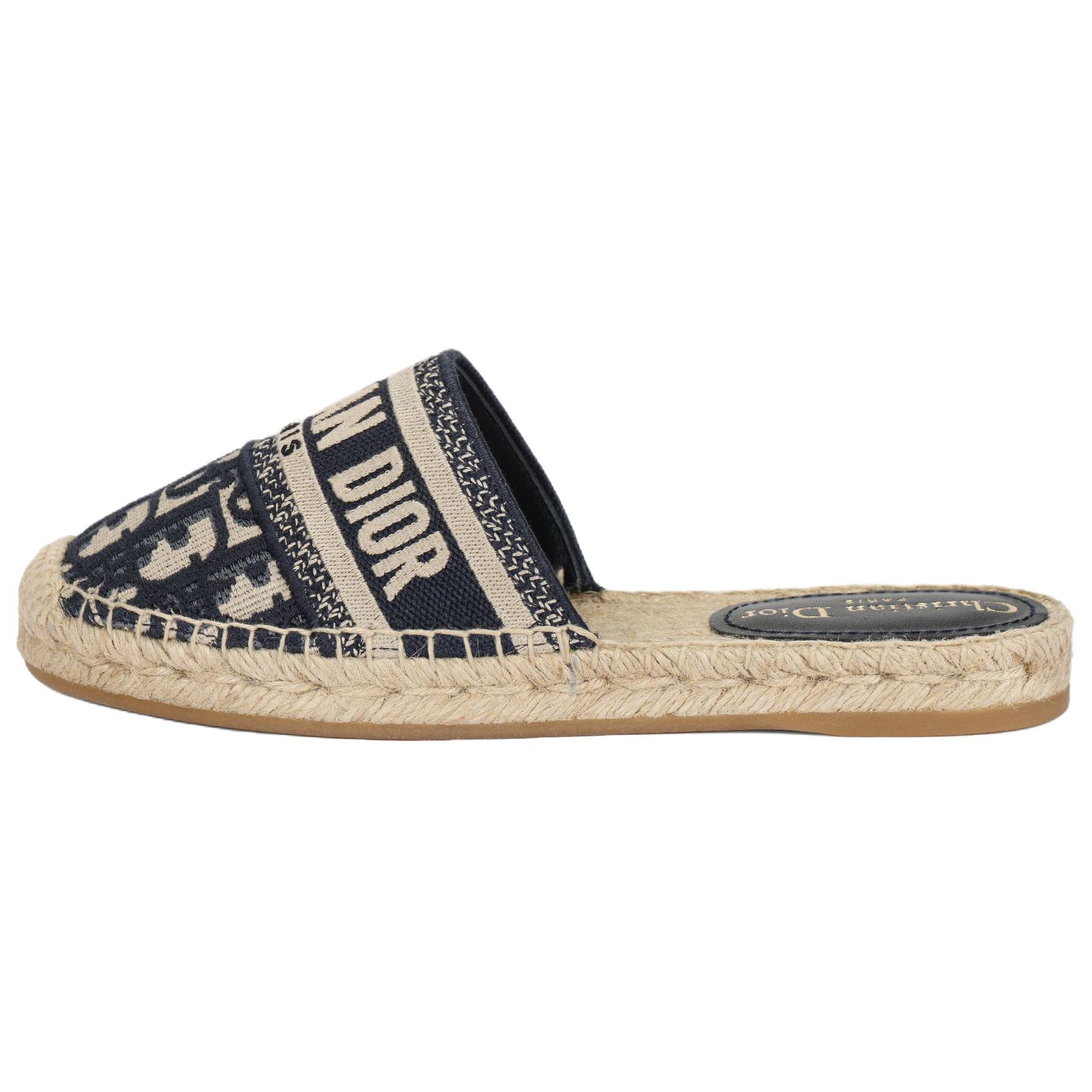 DIOR Dior Granville slip-on embroidered printed cap-toe slippers for women, dark blue