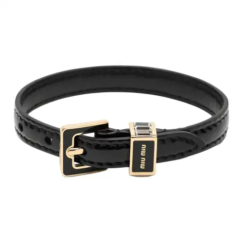 MIU MIU Metal, Leather Wristbands Unisex Black