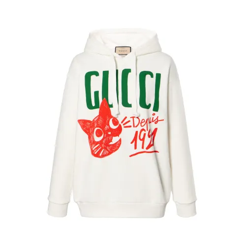 GUCCI Sweatshirts Women's White Hooded Non Detachable Moderate Regular
