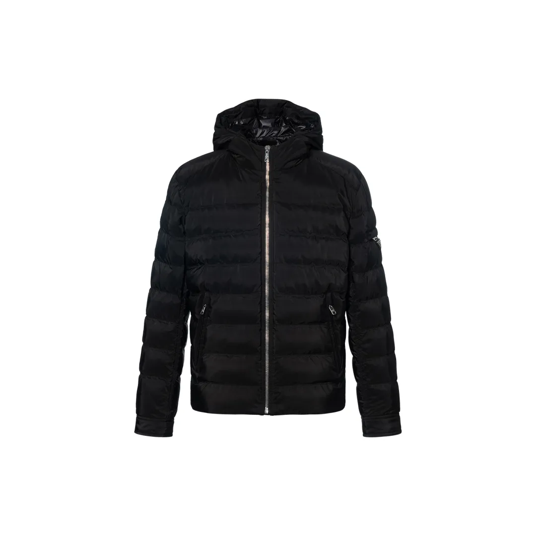 PRADA Down Jackets Men's Black Hooded Moderate Quilted Down Jacket