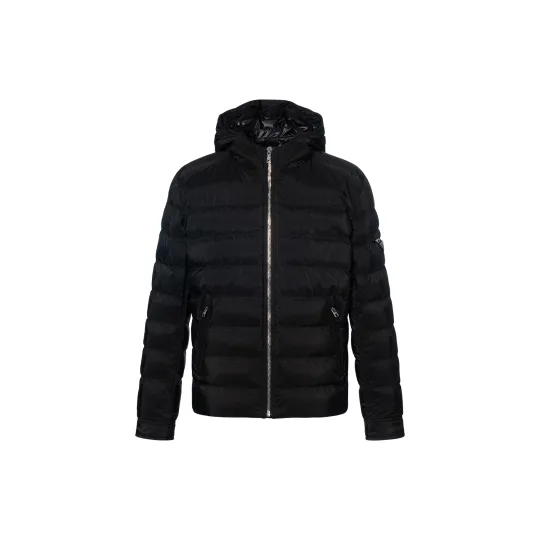 PRADA Down Jackets Men's Black Hooded Moderate Quilted Down Jacket