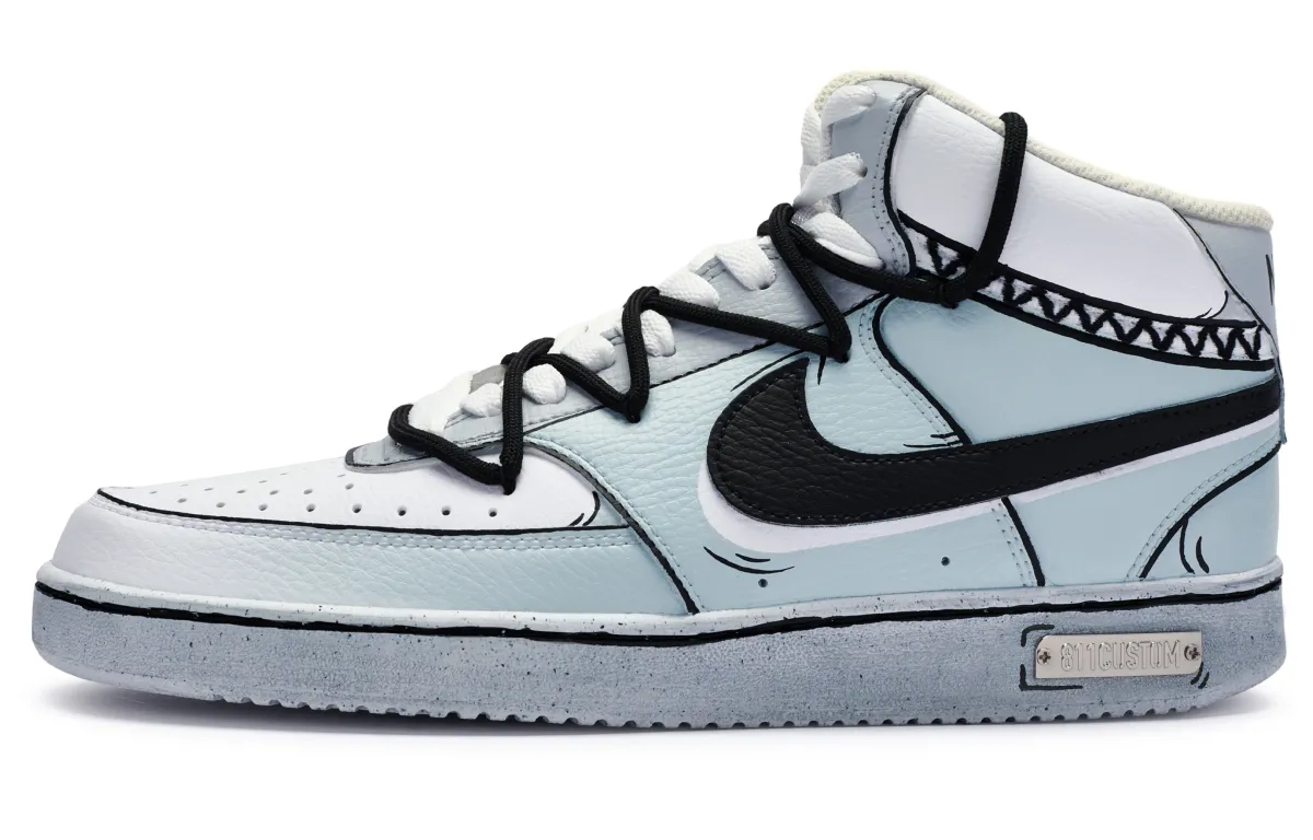 Nike Court Vision Mid top Skateboard Shoes Men's White Blue Black