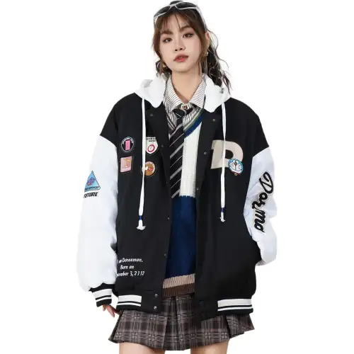Doraemon Puffer Jackets Unisex Detachable Hood Thickened Baseball Puffer Jacket