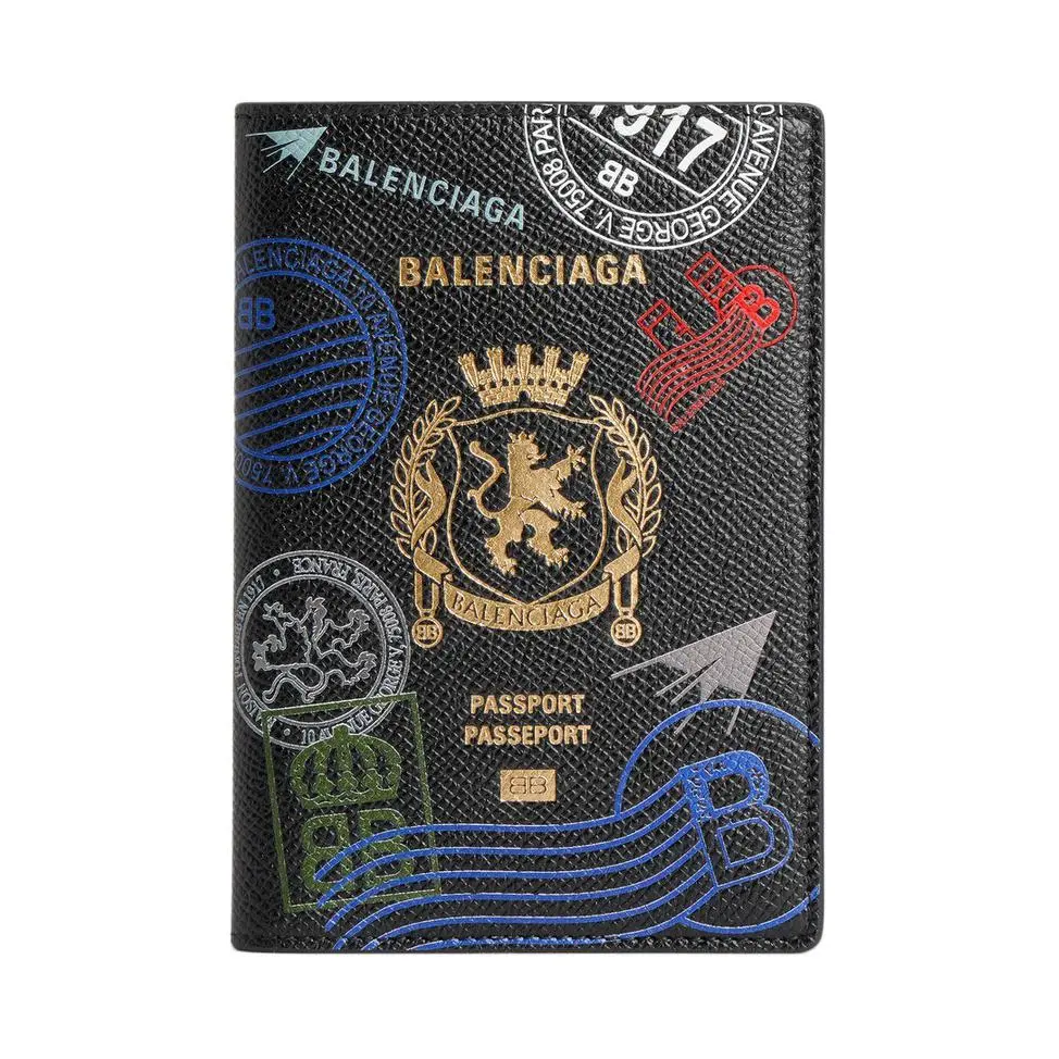 Balenciaga Cow Leather Passport Holder Unisex Black & Multicolor