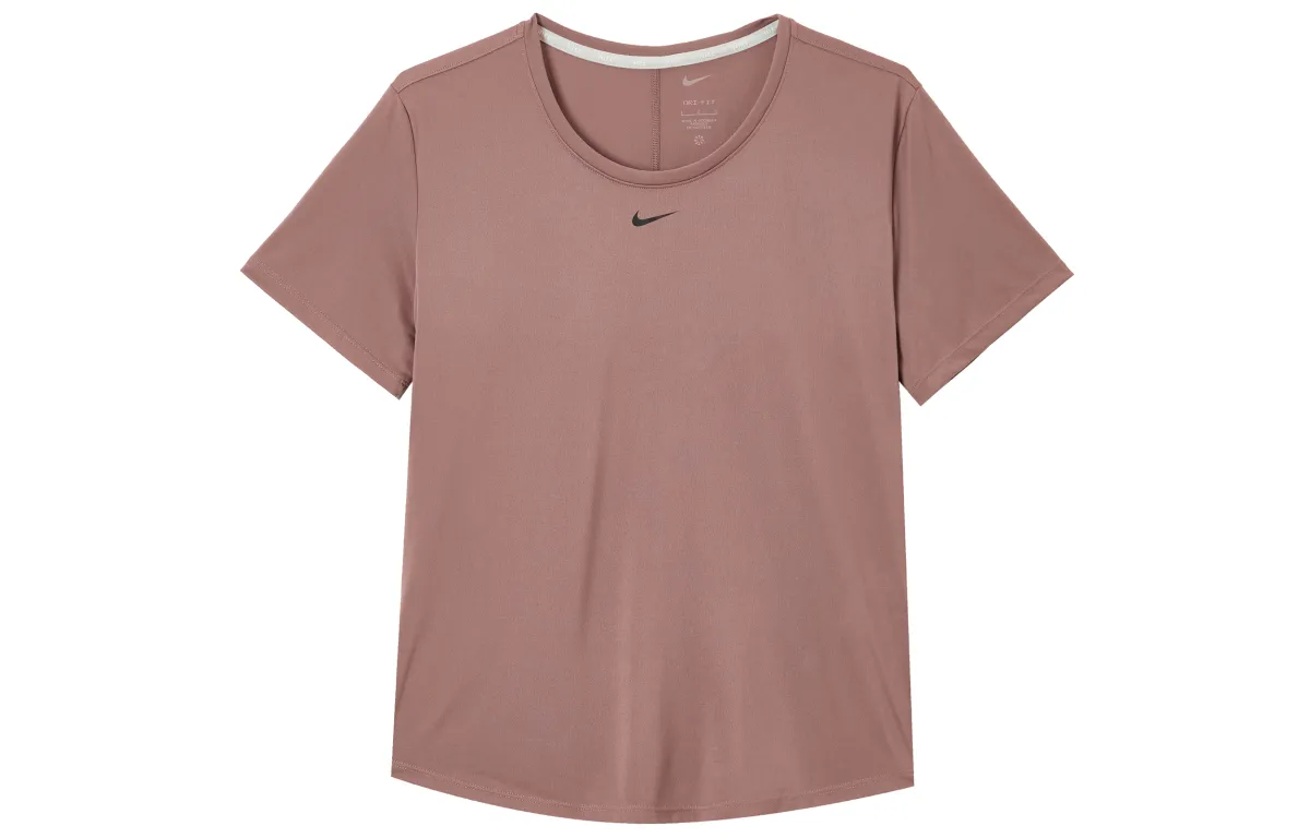 Nike Dri Fit One Drop Shoulder Sleeve T Shirt Women's Gray Pink