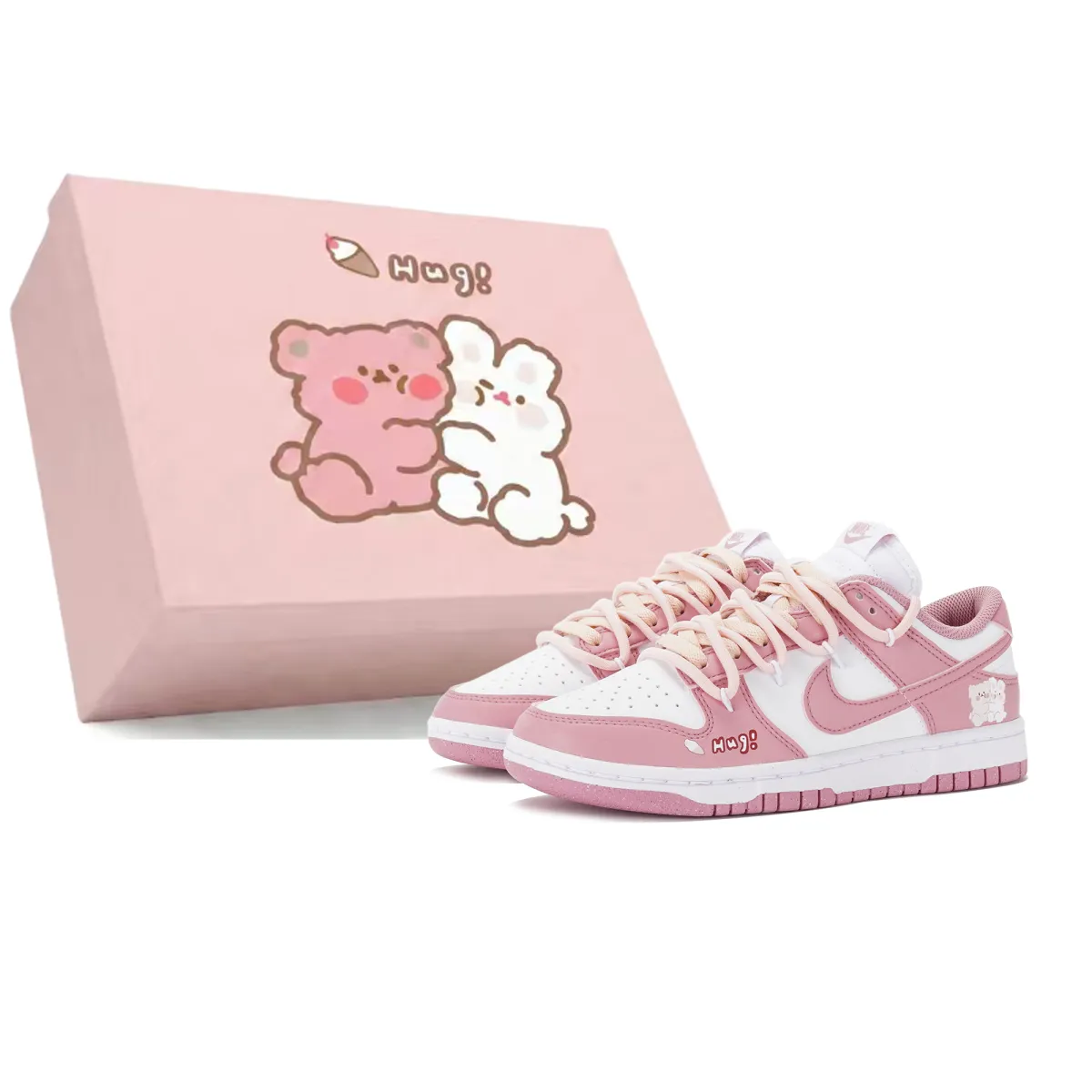 Nike Dunk Slip Resistant Abrasion Resistant Low top Skateboard Shoes Women's White Pink