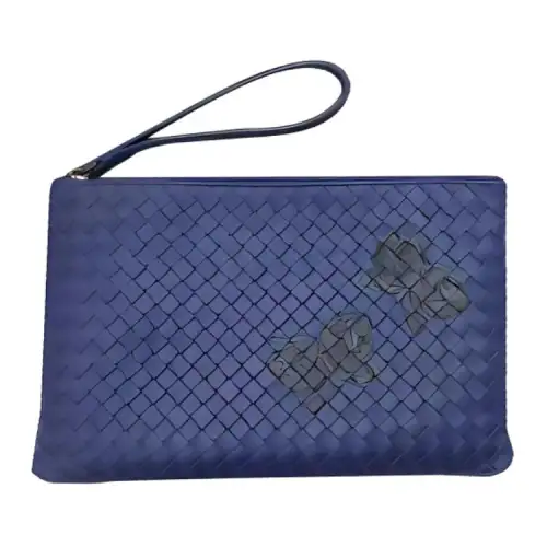 Bottega Veneta Leather Clutch Women's Blue