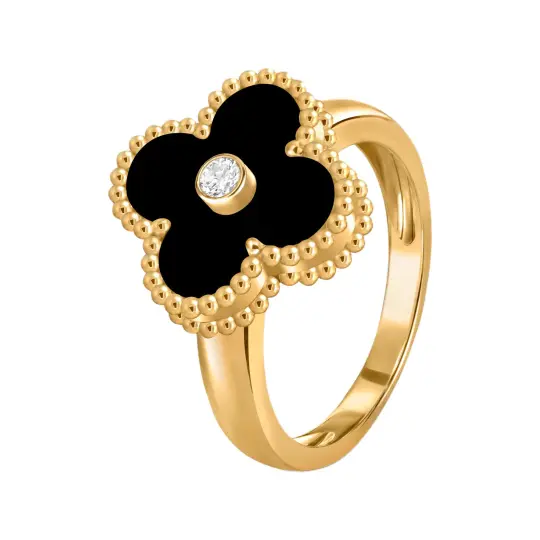Van Cleef & Arpels 18K yellow gold Alhambra diamond and onyx ring
