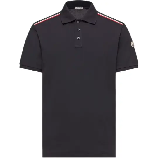 Moncler Moncler SS26 трехцветная хлопковая рубашка-поло из пике с логотипом и пуговицами, рубашка-поло с короткими рукавами для мужчин