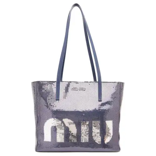 MIU MIU Sequins With Leather Tote Bag, Shopping Bag, Handbag Women's Gray