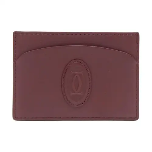 CARTIER Calfskin Card Holder Women's Burgundy