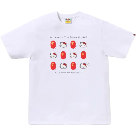 A BATHING APE × Sanrio/Sanrio совместная модель SS26, повседневная женская футболка с рисунком головы обезьяны Hello Kitty