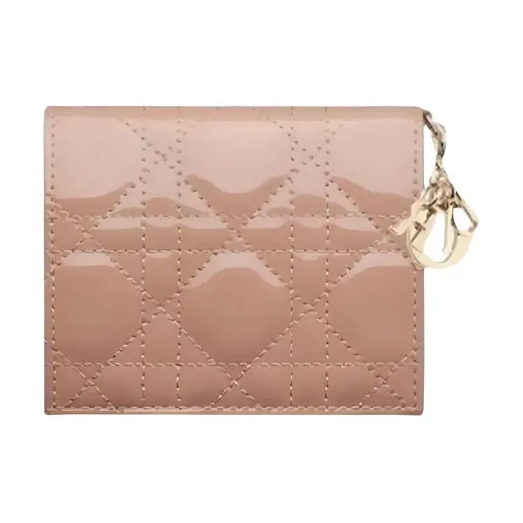 DIOR Lady Dior Wicker Pattern Patent Leather Calfskin Wallet Women's Candy Color/Rose Pink