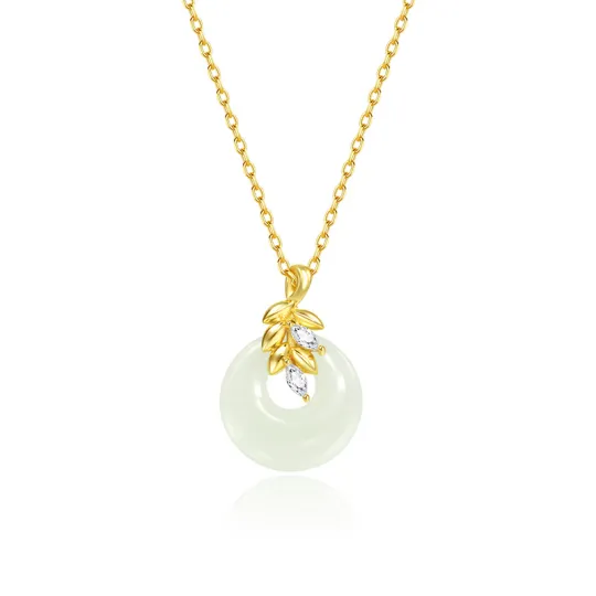 FANCI S925 Silver Collarbone Chain Pale Greenish White Jade Women's