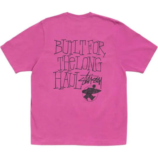 Футболка Stussy SS26 LONG HAUL TEE PIGMENT DYED со свободным узором и принтом, круглым вырезом и короткими рукавами, одинаковый стиль для мужчин и женщин