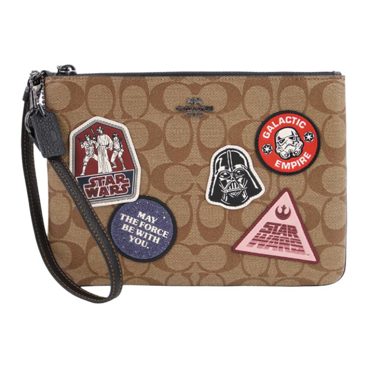 COACH Star Wars Star Wars Collaboration Gallery Coated Canvas With Leather Wrist Bag Clutch Small Unisex Khaki