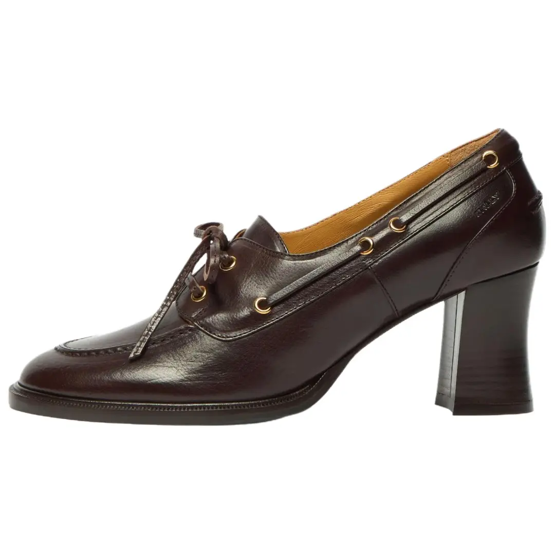 BALLY Saule Leather Chunky Heel High Heels 6.5cm Women's Brown