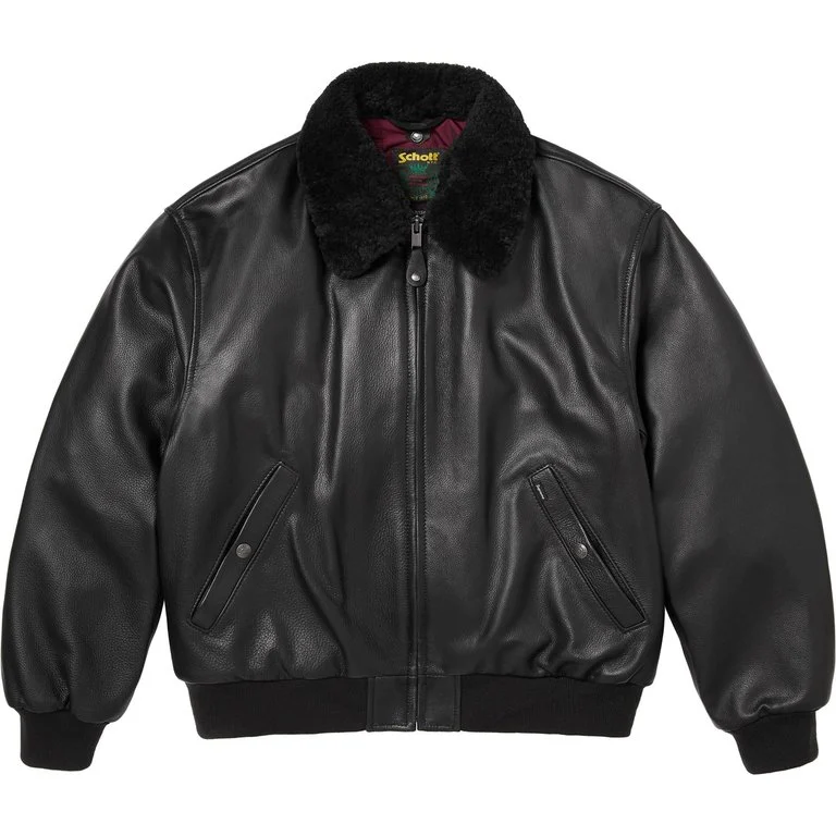 Куртка Supreme x Schott Shearling Collar Bomber (коричневая)