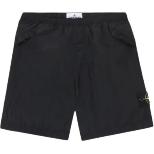 STONE ISLAND SS26 Нейлон Металл Металл нейлон серии однотонный логотип с эластичной резинкой на талии прямые повседневные шорты мужские черные