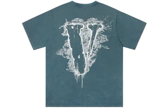 VLONE Американская ретро-брызговая футболка с потрескавшимся слоганом и большим логотипом, потертая и потертая футболка с короткими рукавами одинакового стиля для мужчин и женщин