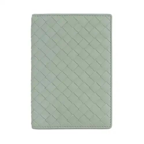 Bottega Veneta Woven Lambskin Passport Holder Women's Green