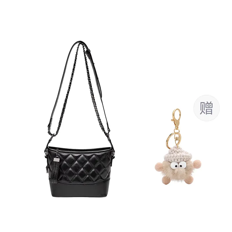 JANE KLAIN Polyurethane brown black beige retro universal one-shoulder bag with diamond pattern, Chanel style