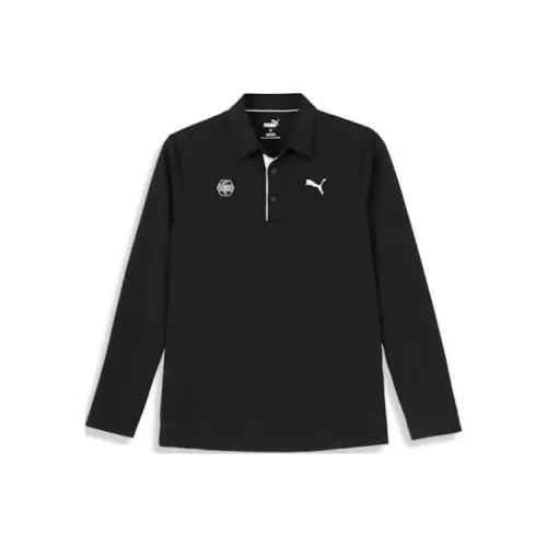 PUMA Polo Shirts Men's Black Polo Collar Moderate Straight Fit
