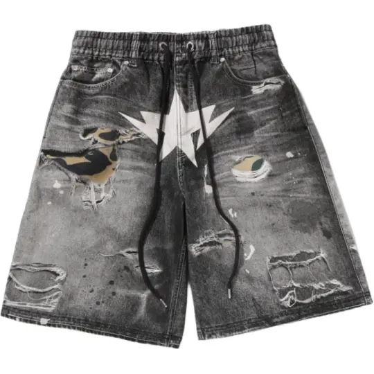 A BATHING APE SS26 Модные универсальные джинсовые шорты с дырочным принтом SS26 для мужчин