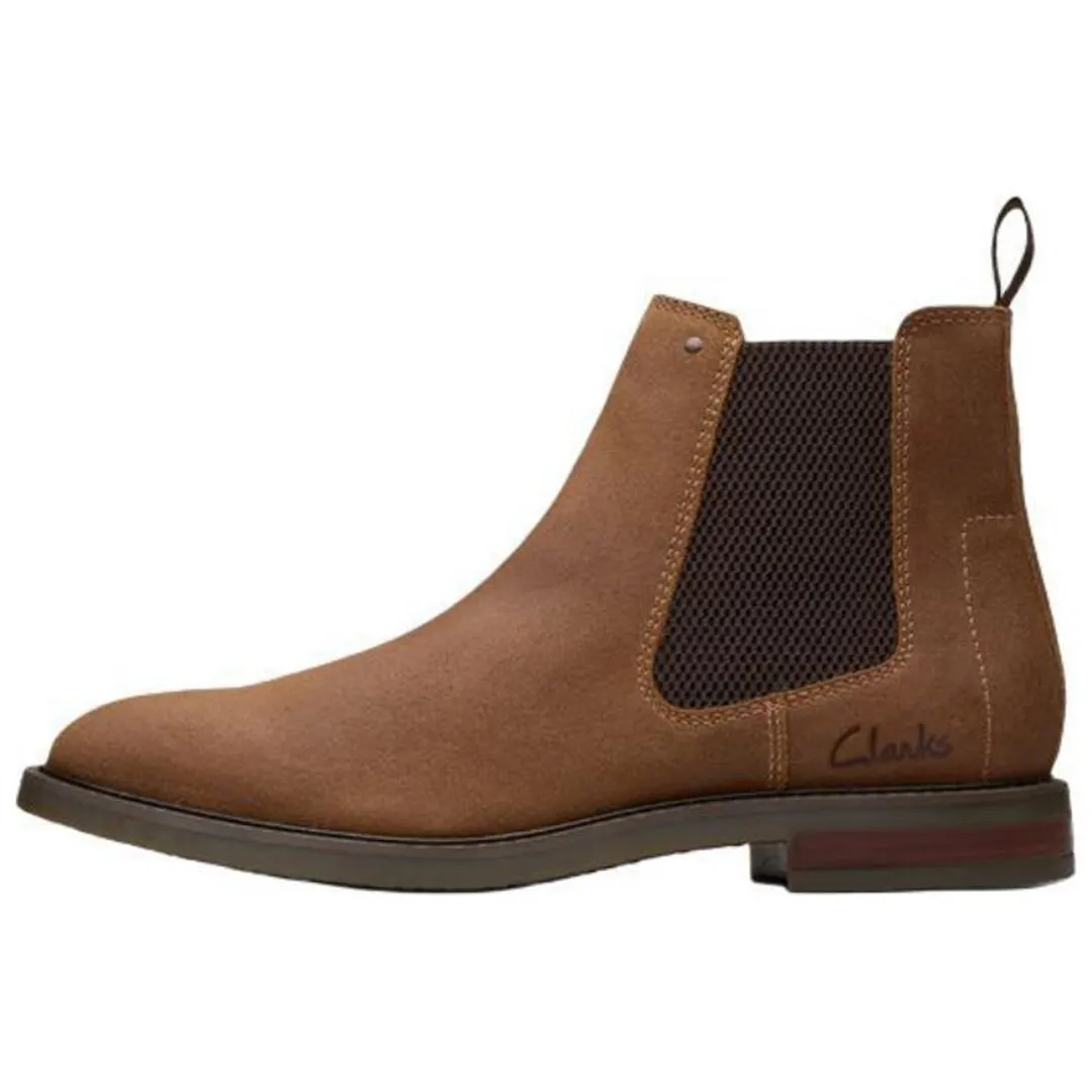 Clarks Cow Split Leather Short Chelsea Boots Men's Light Brown