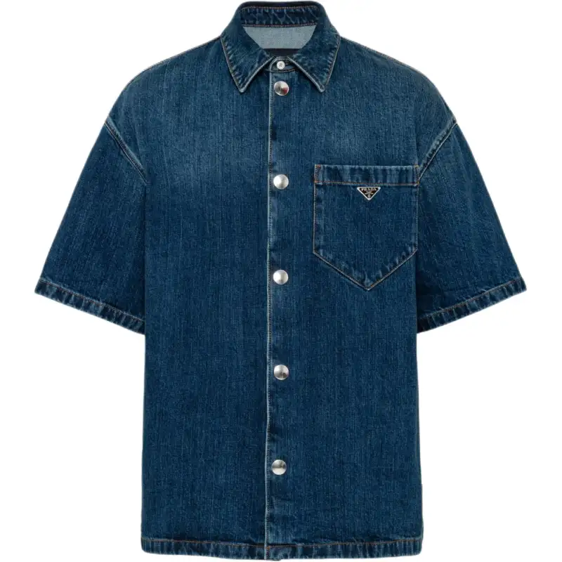 PRADA Shirts Men's Marine Pointed Collar Moderate Denim