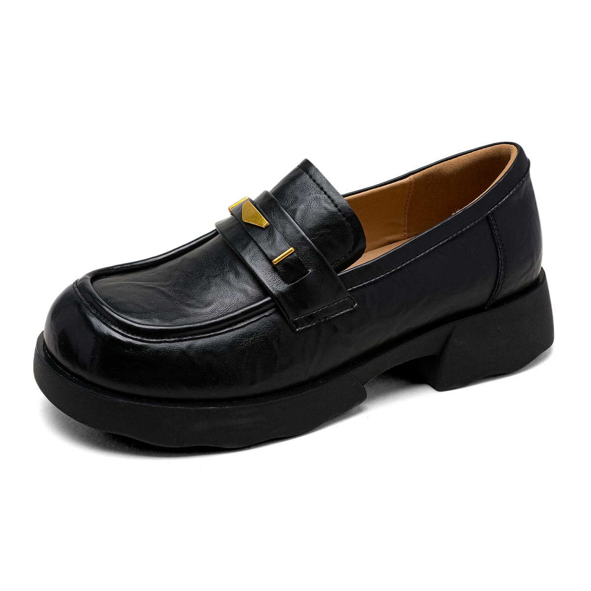 DAPHNE small leather shoes, synthetic leather, metal decoration, British style, loafers, women