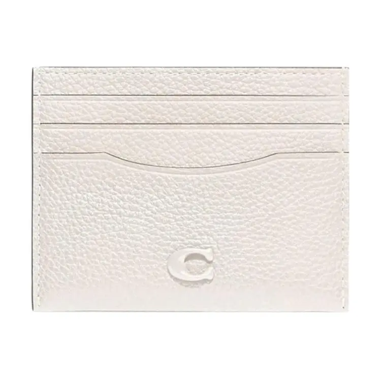COACH Card Case Soft Polished Pebbled Leather Card Holder Mini Women's White
