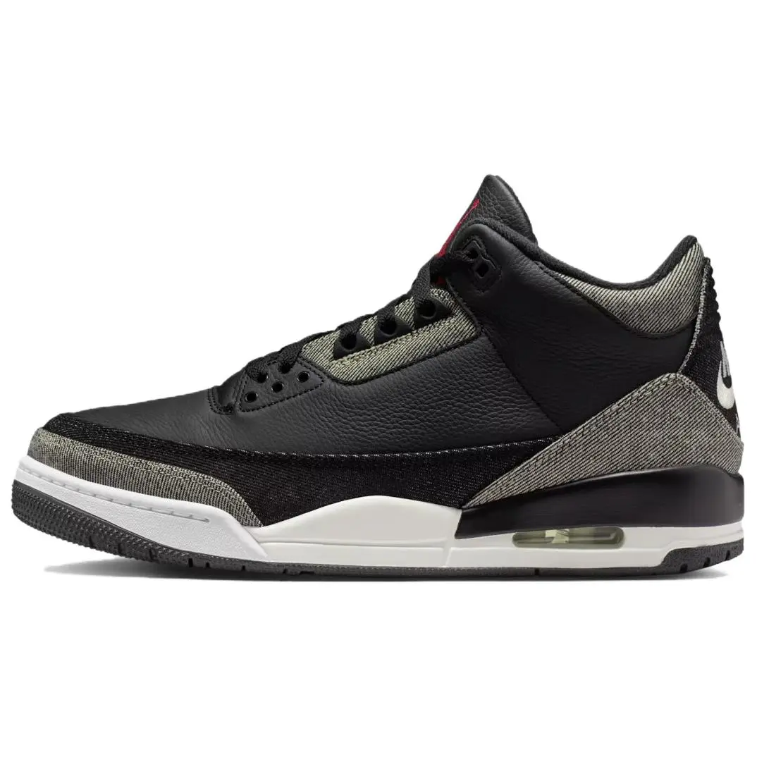 Jordan x Levis Air Jordan 3 Slip Resistant Abrasion Resistant Low top Vintage Basketball Shoes Unisex Black