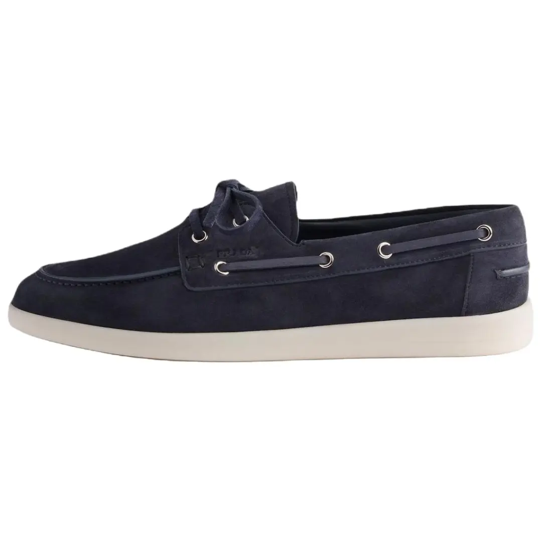 PRADA Calfskin Casual Leather Shoes 1.5cm Men's Marine Blue