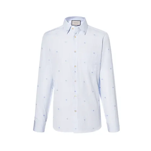 GUCCI Shirts Men's Blue Lapel Moderate Shirt