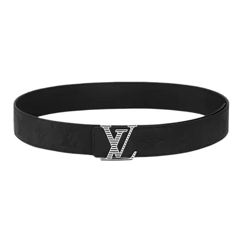 LOUIS VUITTON SHADOW Enamel Leather Belts Men's Black Width 4CM