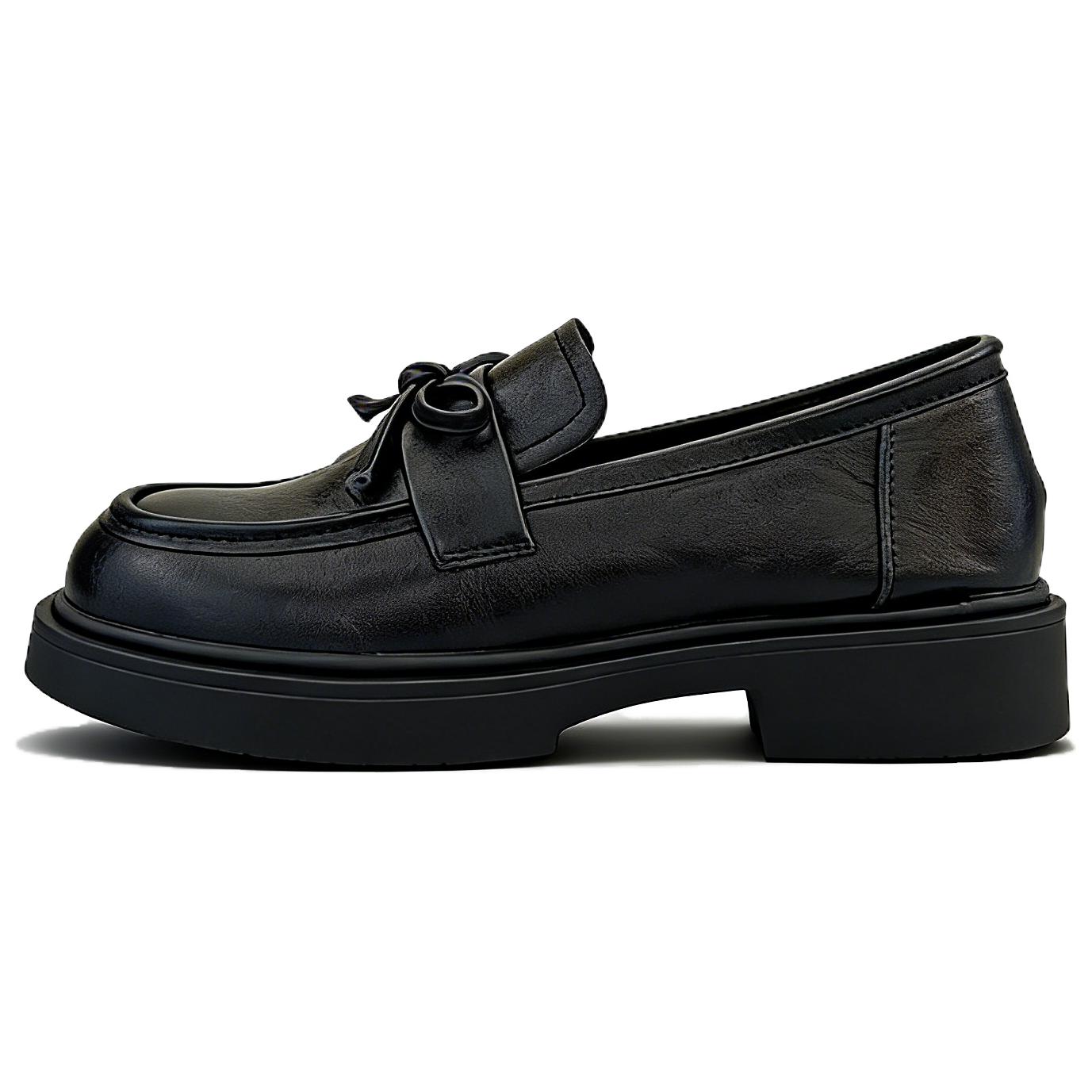 NX DOUGHNUT PU French retro bow thick-soled small leather shoes for women, college style slip-on commuting loafers for women