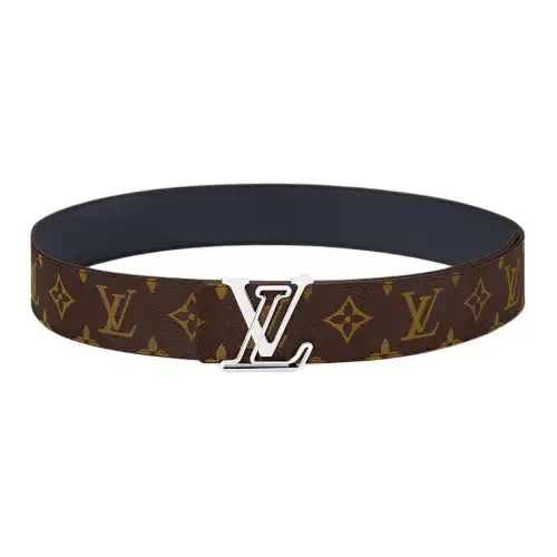 LOUIS VUITTON Line Canvas, Cow Leather Belts Men's Brown Width 4cm