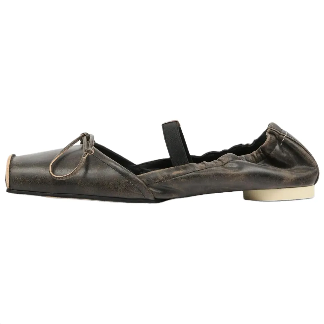 MM6 Maison Margiela Flat Mary Jane Shoes 1CM Women's Dark Brown