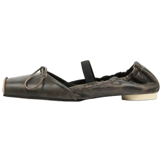 MM6 Maison Margiela Flat Mary Jane Shoes 1CM Women's Dark Brown