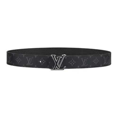 LOUIS VUITTON Initiales Canvas Calfskin Leather Belts Men's Black Width 4cm