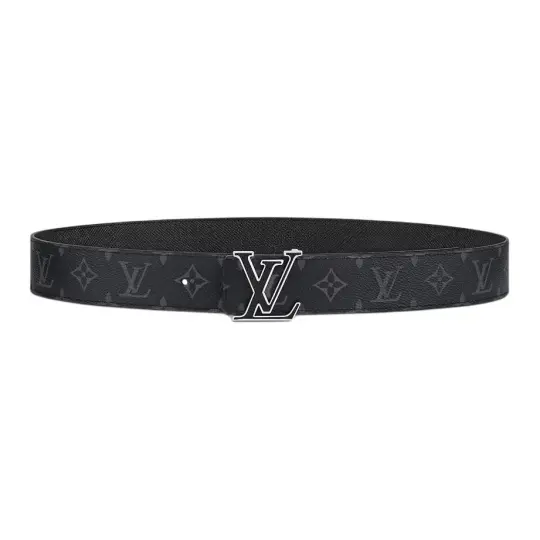 LOUIS VUITTON Initiales Canvas Calfskin Leather Belts Men's Black Width 4cm