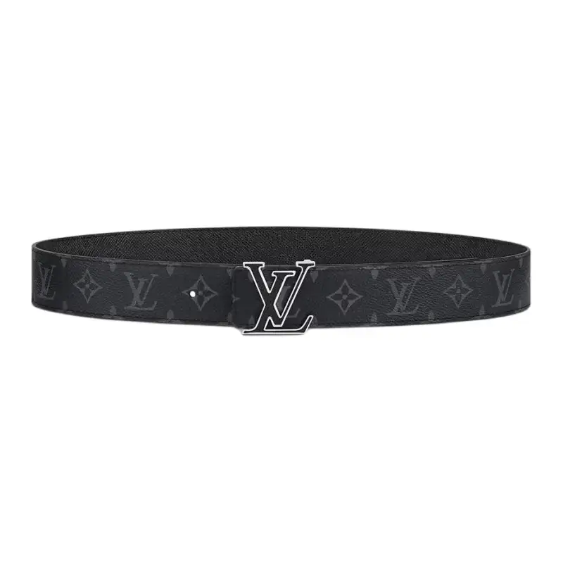 LOUIS VUITTON Initiales Canvas Calfskin Leather Belts Men's Black Width 4cm