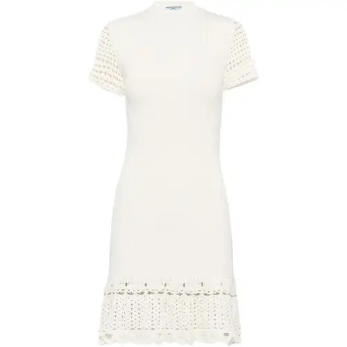 PRADA Short Sleeved Dresses Women's White Crew Neck Moderate Short