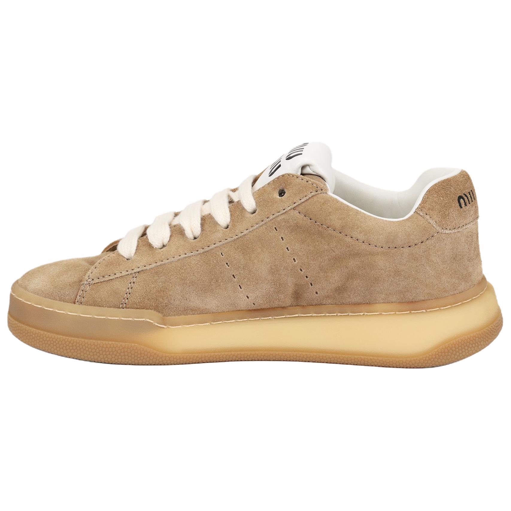 MIU MIU Cow Leather Low top Skateboard Shoes Women's Light Umber